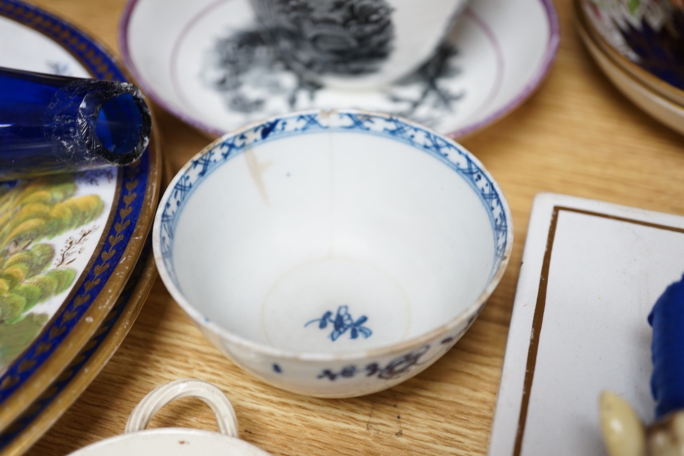 A collection of late 18th/19th century English ceramic teapots, cabinet cups, a jug, dishes and plates etc